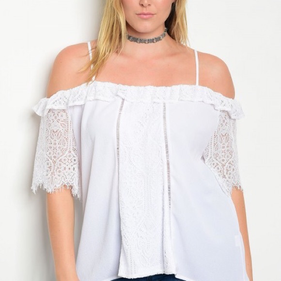 PLUS WHITE CHIFFON OFF SHOULDER TOP - Picture 3 of 8
